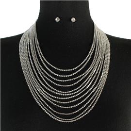 Rhinestone Multilayer Necklace Set