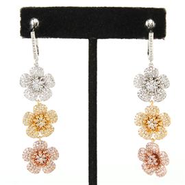 Cubic Zirconia Long Flower Earring