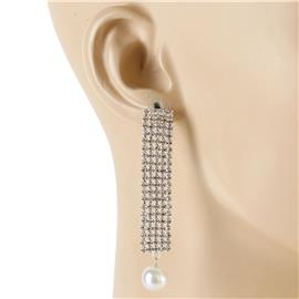 Rhinestones Fives Lines Pearl Earring