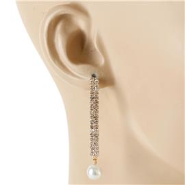 Rhinestones Two Lines Pearl Earring