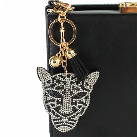 Rhinestones Tiger Face Key Chain