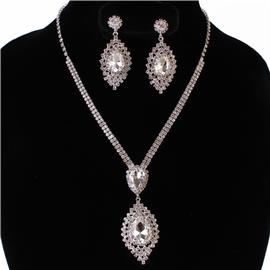 Rhinestones Teardrop Pendant Necklace Set