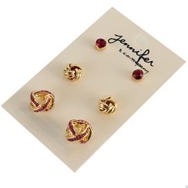 3 Pair Button Stud Earring Set