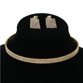 Rhinestones 3 Lines Choker Set