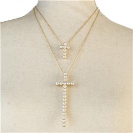 Crystal Cross 2 Ln Necklace