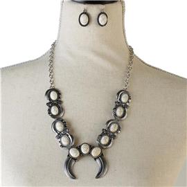 Metal Turquiose Oval Necklace Set