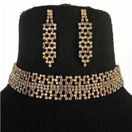 Rhinestones Square Choker Set