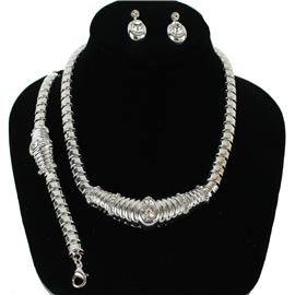 Metal Rhinestone 3 Pcs Necklace Set