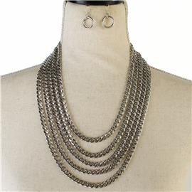 Metal Links Chain Necklace Set