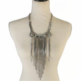 Metal Box Chain Fringed Long Necklace Set