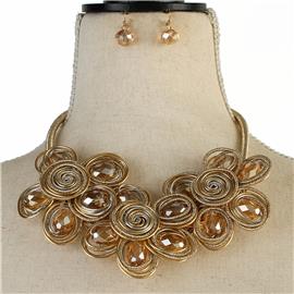 Fashion Cord Wired Flower Necklace Set