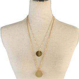 2 Layers Metal Round Necklace Set