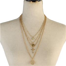 Metal Multichain Religion Necklace Set