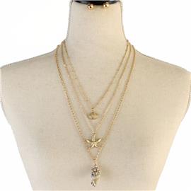 Metal Pendant Shell Necklace Set