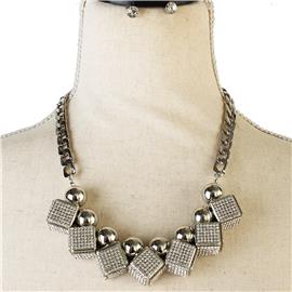 Metal Cube Ball Necklace Set