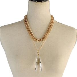 Chain Double Layereds Teardrop Neckace Set