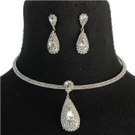 Rhinestone Teardrop Choker Set