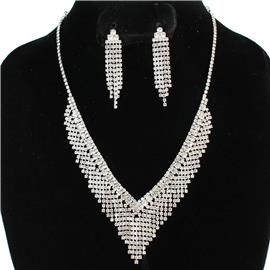 Rhinestone Fringed Necklace Set