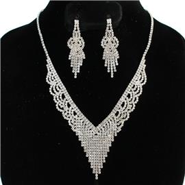 Rhinestone Swirl Fringed Necklace Set