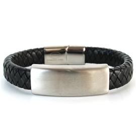 Stainless Steel With Braided Leather Bracelet