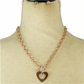 Chain Pendant Heart Necklace Set