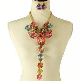 Metal Wired Long Flower Necklace Set