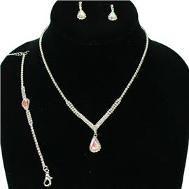 Rhinestone JR Teardrop 3pcs Nekclace Set