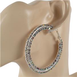 60mm Double Layered Rhinestones Hoop Earring