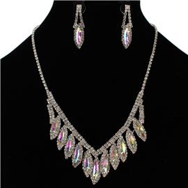 Rhinestones Leaves Necklace Set