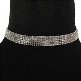 Rhinestones 6 Lines Choker Necklace