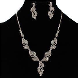 Rhinestones Swirl Leaves Necklace Set