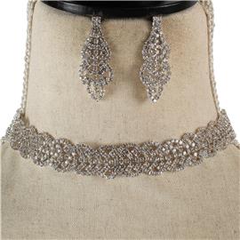 Rhinestones Twisted Choker Necklace Set