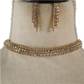 Rhinestones Casting Choker Necklace Set