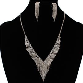 Rhinestones Casting Clip-On Necklace Set