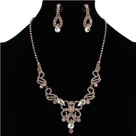 Rhinestones Swirl Tear Flower Necklace Set