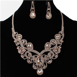 Stones Swirl Teardrop Necklace Set