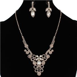 Rhinstones Leaves Swirl Necklace Set