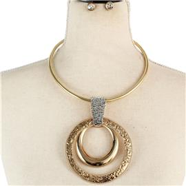 Metal Drop Stones Round Choker Necklace Set