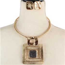 Metal Drop Square Choker Necklace Set