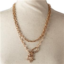 Metal Double Pendant Star Necklace