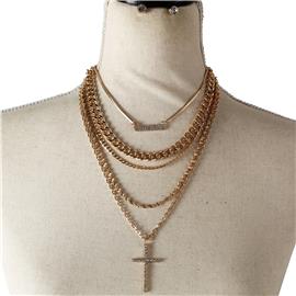 Metal Multilayereds Cross Necklace Set