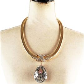 Metal Omega Crystal Teardrop Necklace Set