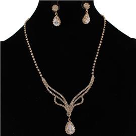 CZ Rhinestones Swirl Necklace Set