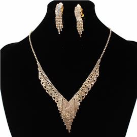 Clip On Rhinestones Necklace Set