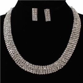 Rhinestones 5 Lines Necklace Set