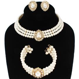 3 Pcs Pearl Choker Set