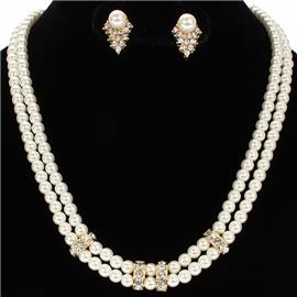 Double Layer Pearl Necklace Set