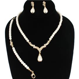 3 Pcs Pearl Drop Necklace Set