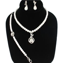 3 Pcs Pearl Flower Pendant Necklace Set