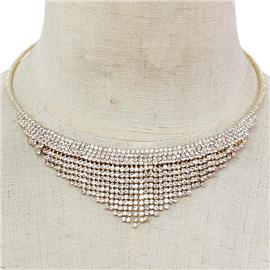 Rhinestone Fringed Choker Necklace